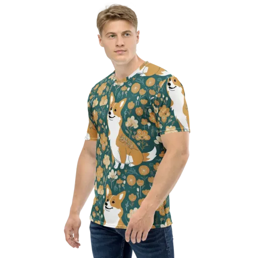 Marigold Corgi on a Men's Crew Neck T-Shirt