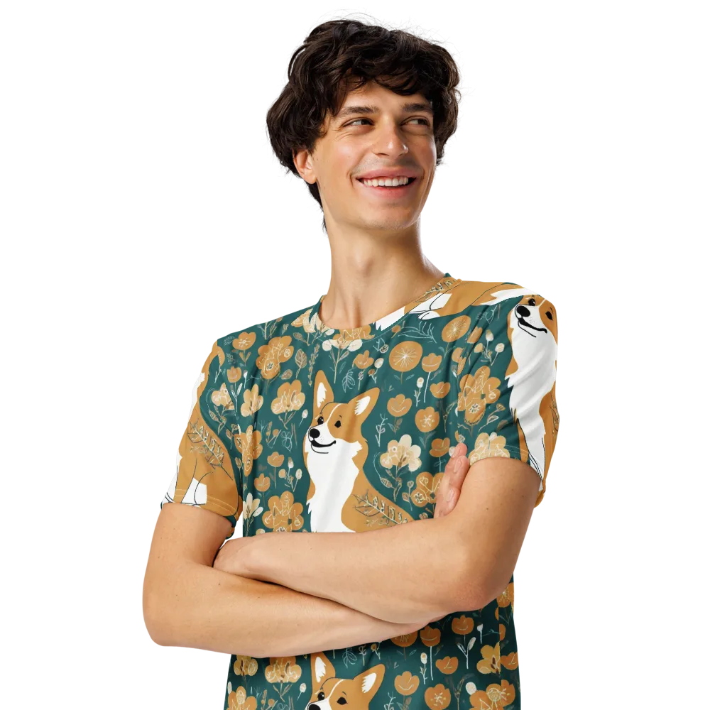 Marigold Corgi on Men's Crew Neck T-Shirt — Left Front