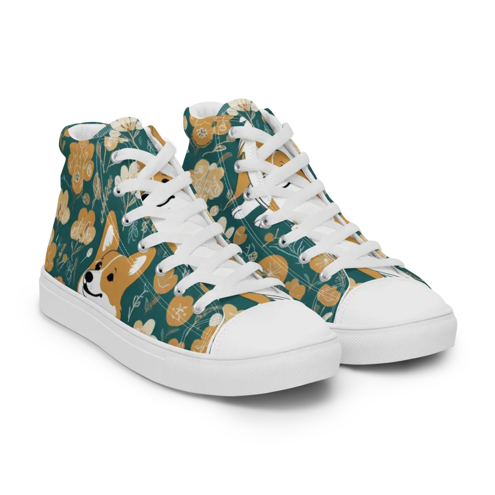Marigold Corgi on Men's High Top Canvas Shoes — Right Front