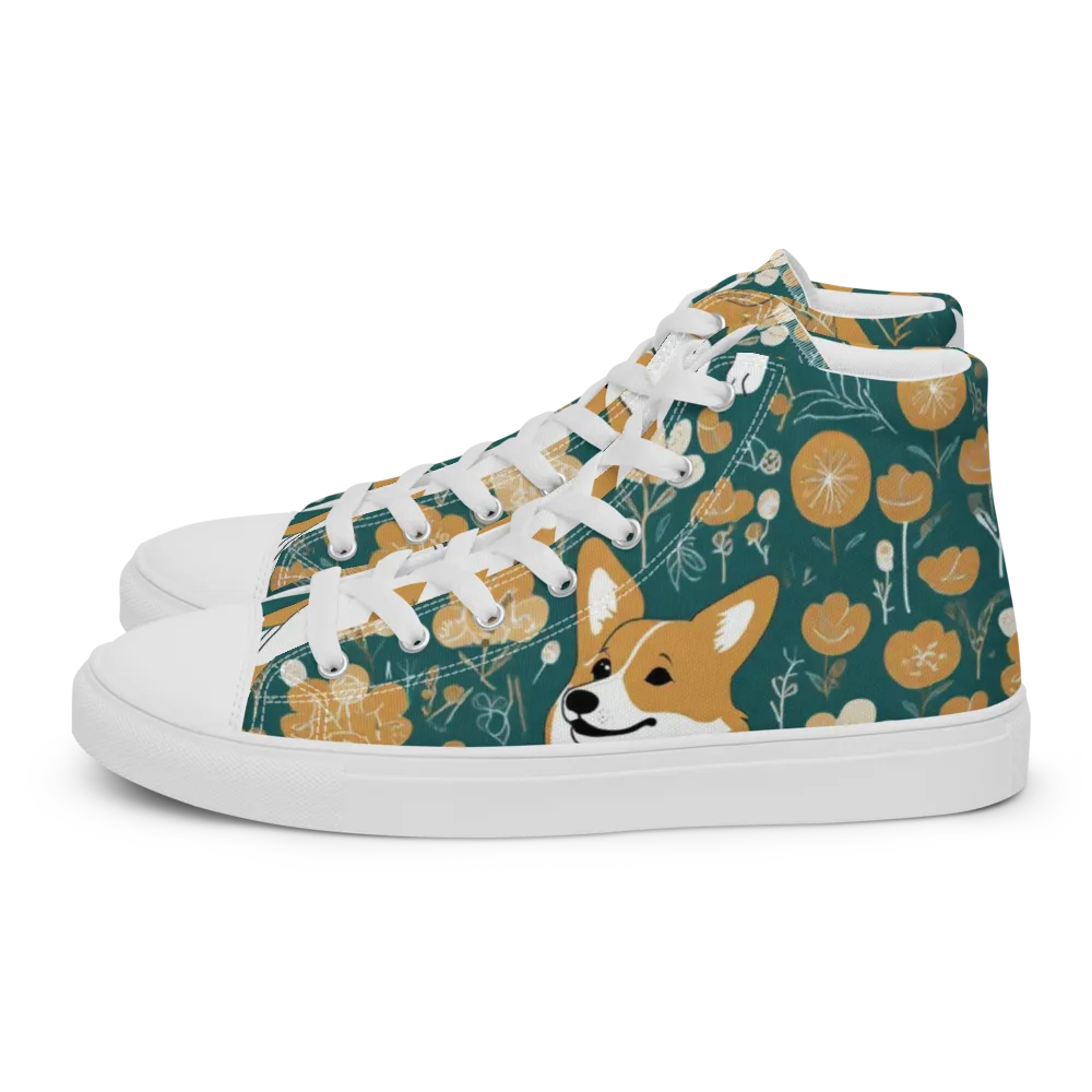 Marigold Corgi on Men's High Top Canvas Shoes — Left