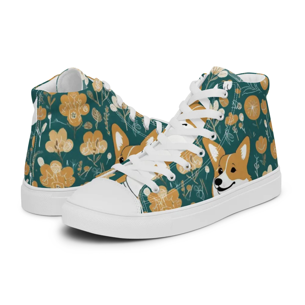 Marigold Corgi on Men's High Top Canvas Shoes — Left