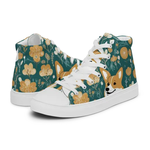 Marigold Corgi on a Men's High Top Canvas Shoes
