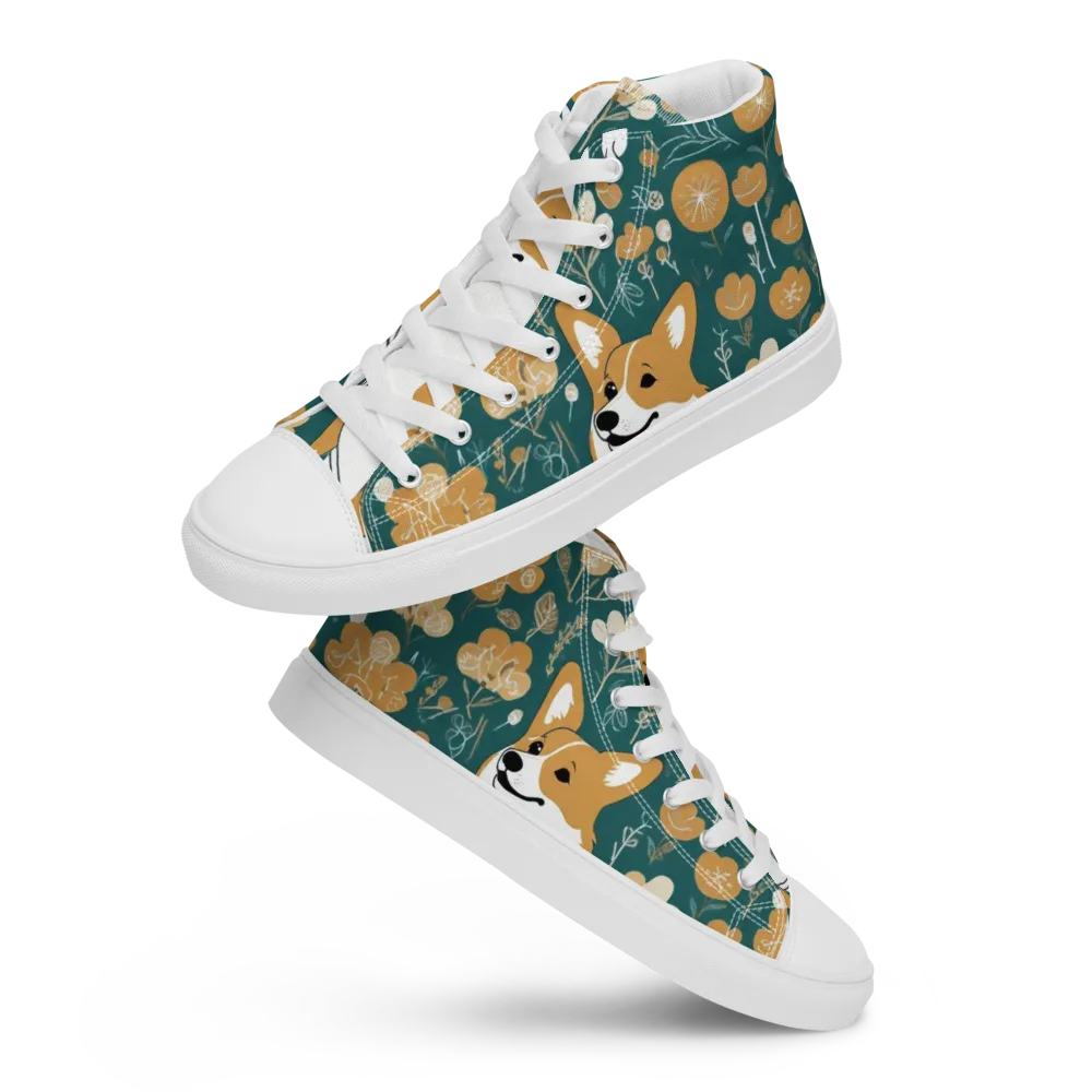 Marigold Corgi on Men's High Top Canvas Shoes — Front