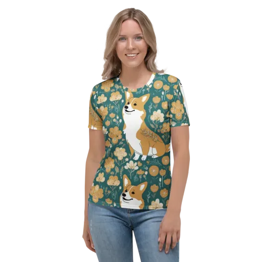 Marigold Corgi on a Women's Crew Neck T-Shirt