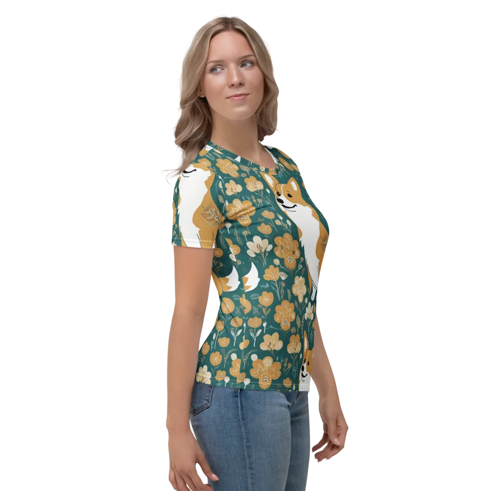 Marigold Corgi on Women's Crew Neck T-Shirt — Right