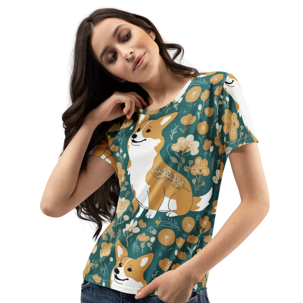 Marigold Corgi on Women's Crew Neck T-Shirt — Left Front