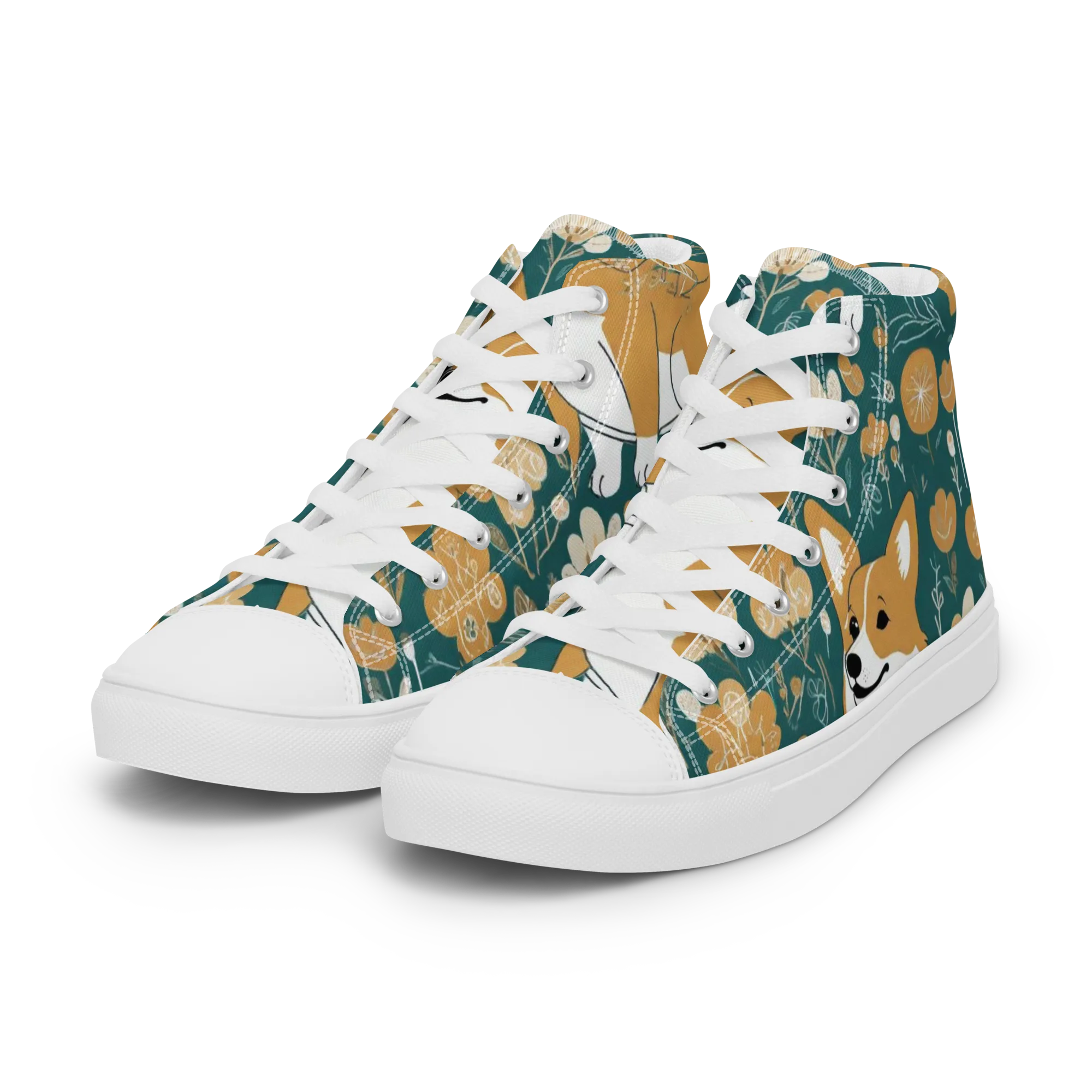 Marigold Corgi on Women's High Top Canvas Shoes — Left Front