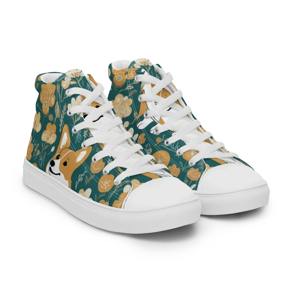 Marigold Corgi on Women's High Top Canvas Shoes — Right Front