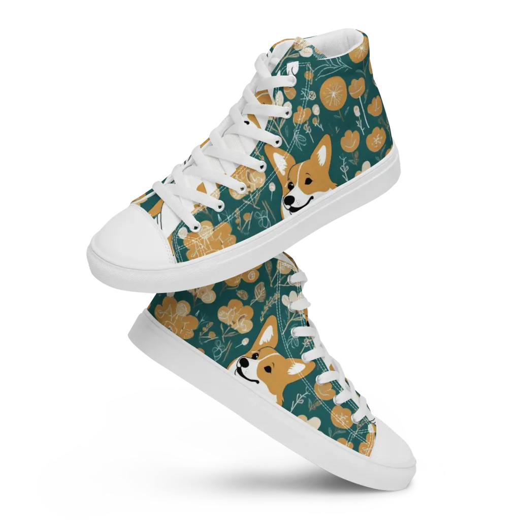 Marigold Corgi on Women's High Top Canvas Shoes — Front