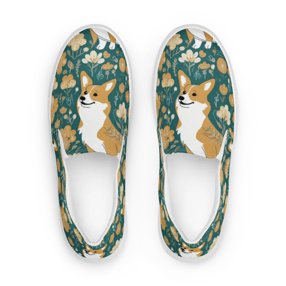 Marigold Corgi on Men's Slip-On Canvas Shoes — Front