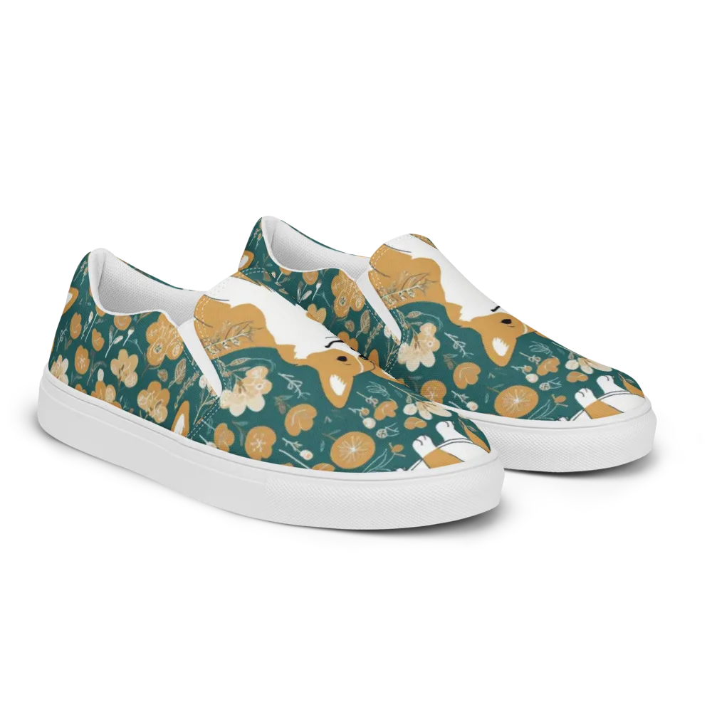 Marigold Corgi on Men's Slip-On Canvas Shoes — Right Front
