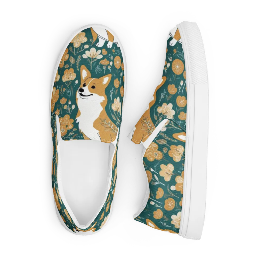 Marigold Corgi on Men's Slip-On Canvas Shoes — Front