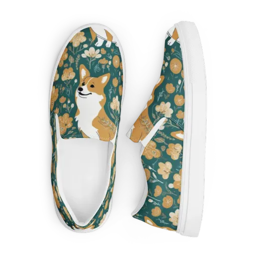 Marigold Corgi on a Men's Slip-On Canvas Shoes