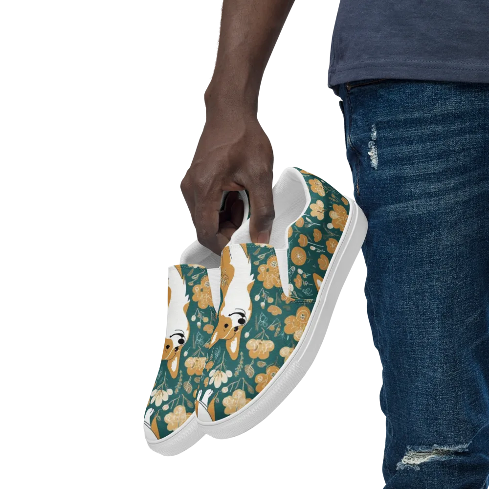Marigold Corgi on Men's Slip-On Canvas Shoes — Left Front