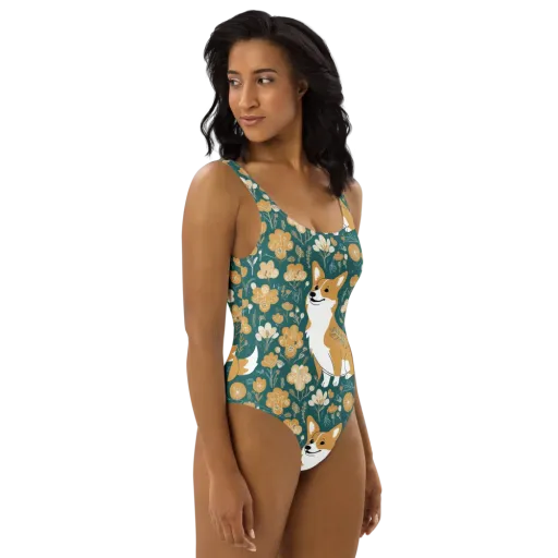 Marigold Corgi on a One-Piece Swimsuit