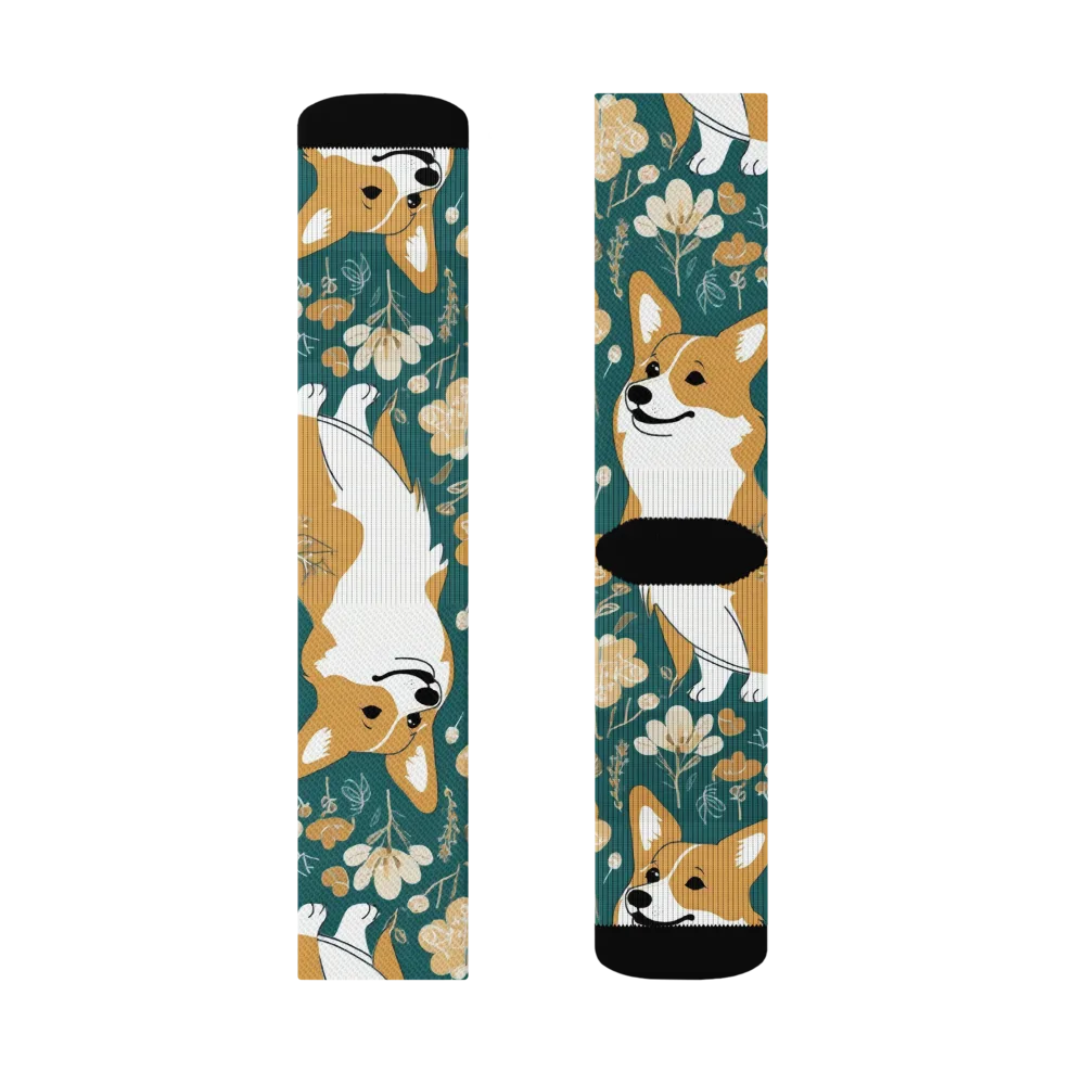 Marigold Corgi on Socks — Left Sock