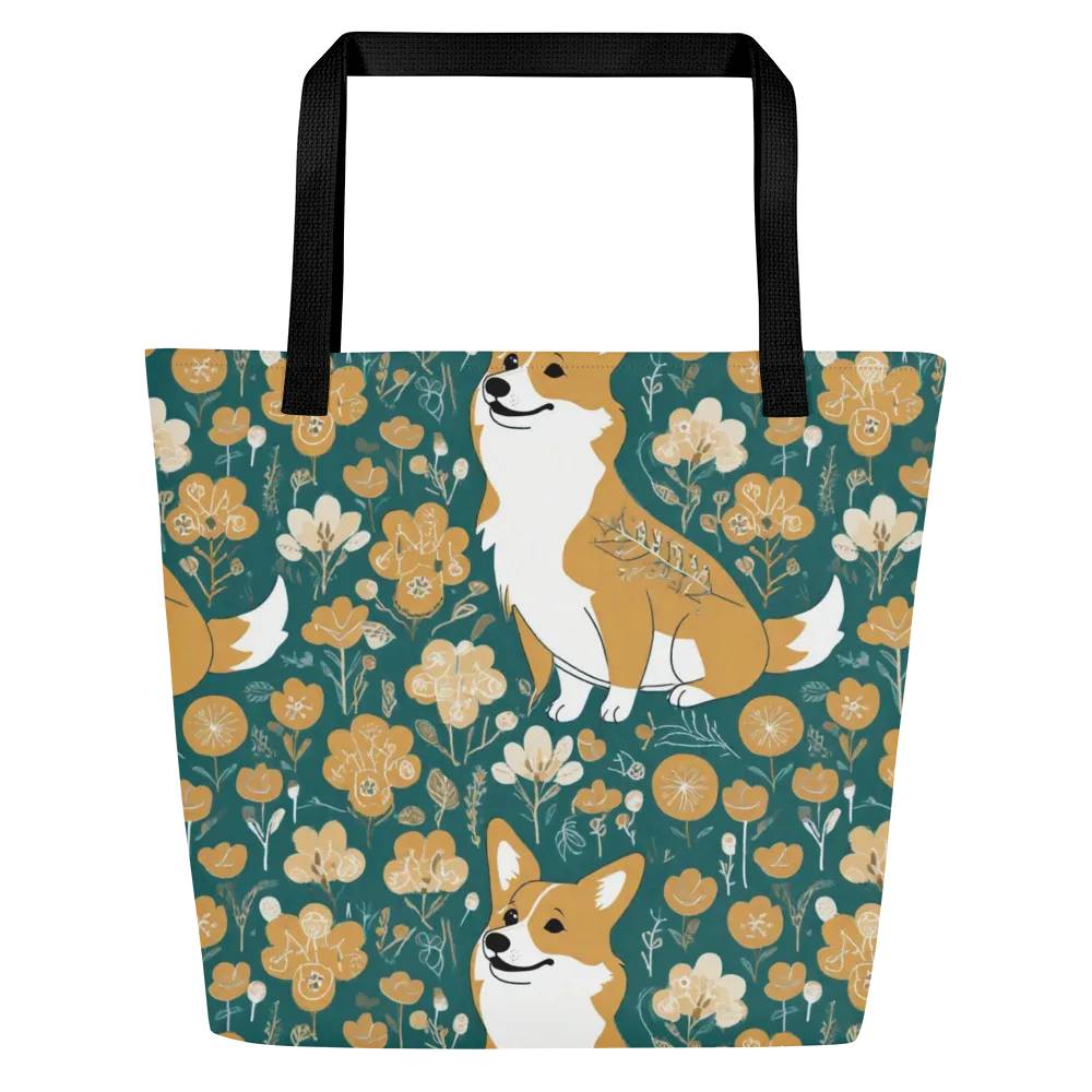 Marigold Corgi on Large Tote Bag W/ Pocket — Front