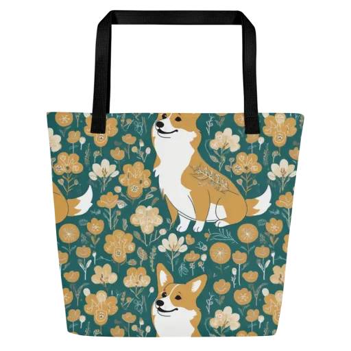 Marigold Corgi on a Large Tote Bag W/ Pocket