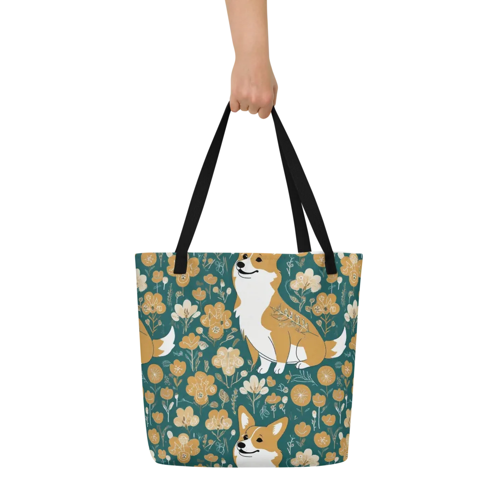 Marigold Corgi on Large Tote Bag W/ Pocket — Front