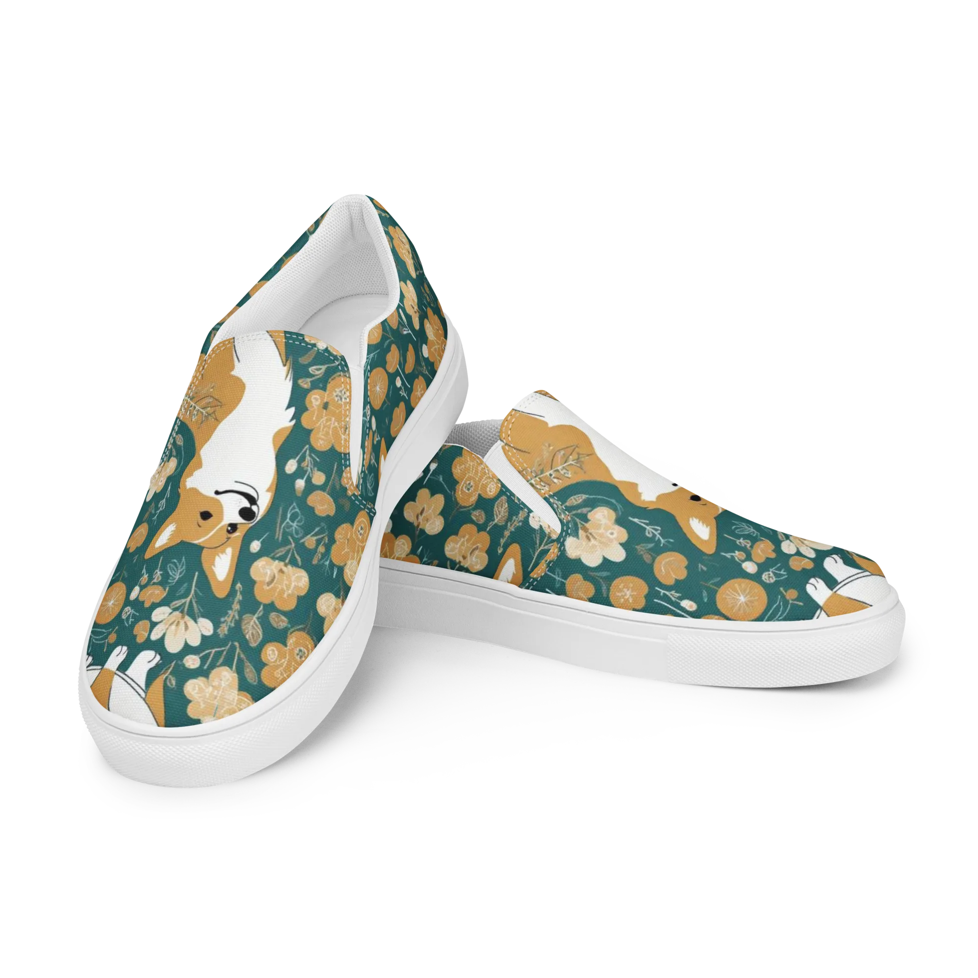 Marigold Corgi on Women's Slip-On Canvas Shoes — Left Front