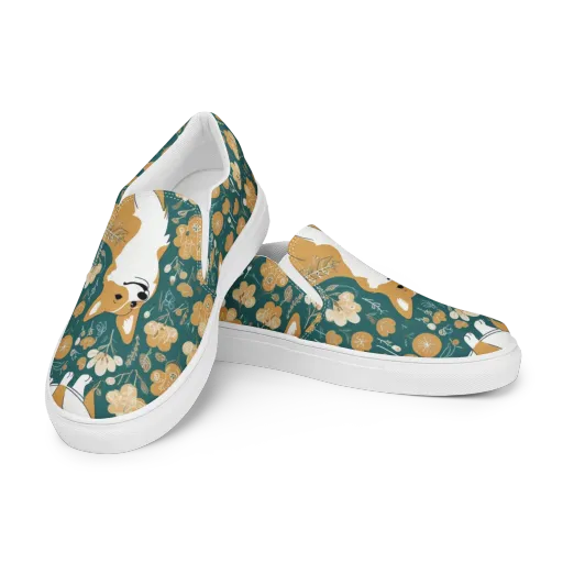 Marigold Corgi on a Women's Slip-On Canvas Shoes