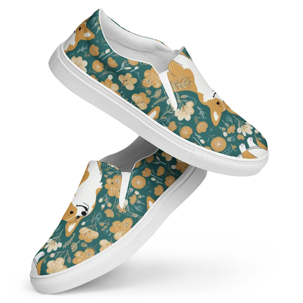 Marigold Corgi on Women's Slip-On Canvas Shoes — Front