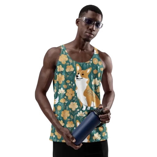 Marigold Corgi on a Men's Tank Top
