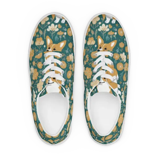 Marigold Corgi on a Men's Lace-Up Canvas Shoes