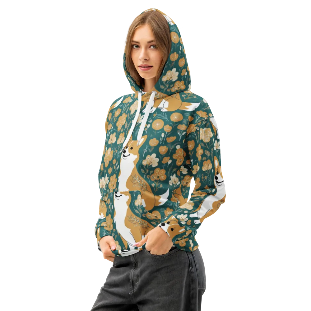 Marigold Corgi on Cotton Hoodie — Left Front