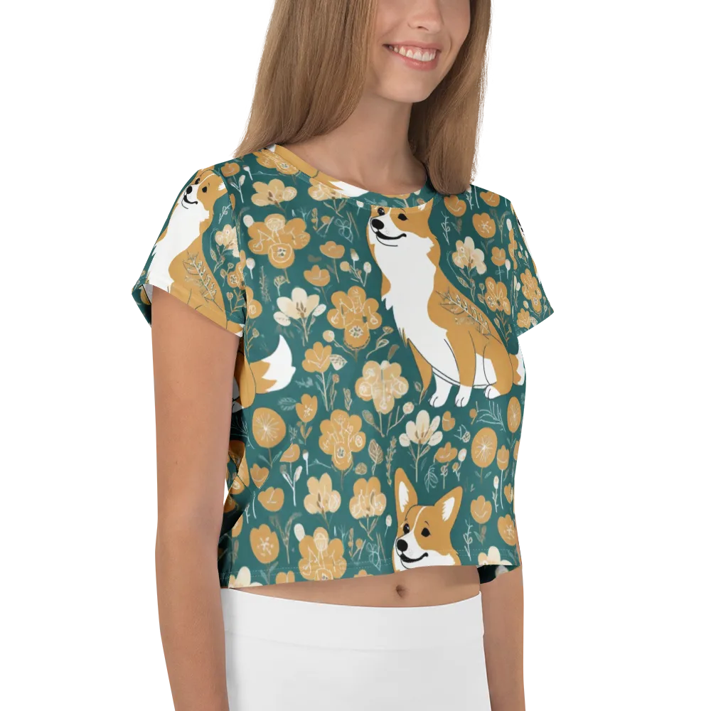 Marigold Corgi on Crop Tee — Right