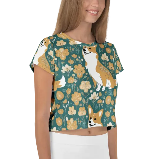 Marigold Corgi on a Crop Tee