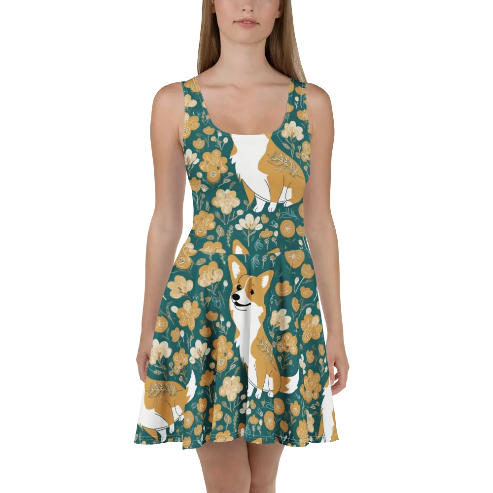Marigold Corgi on Skater Dress — Front