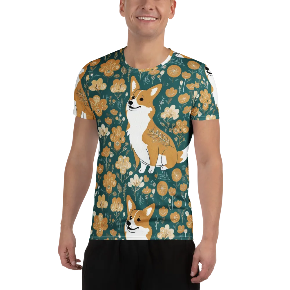 Marigold Corgi on Men's Athletic T-Shirt — Front