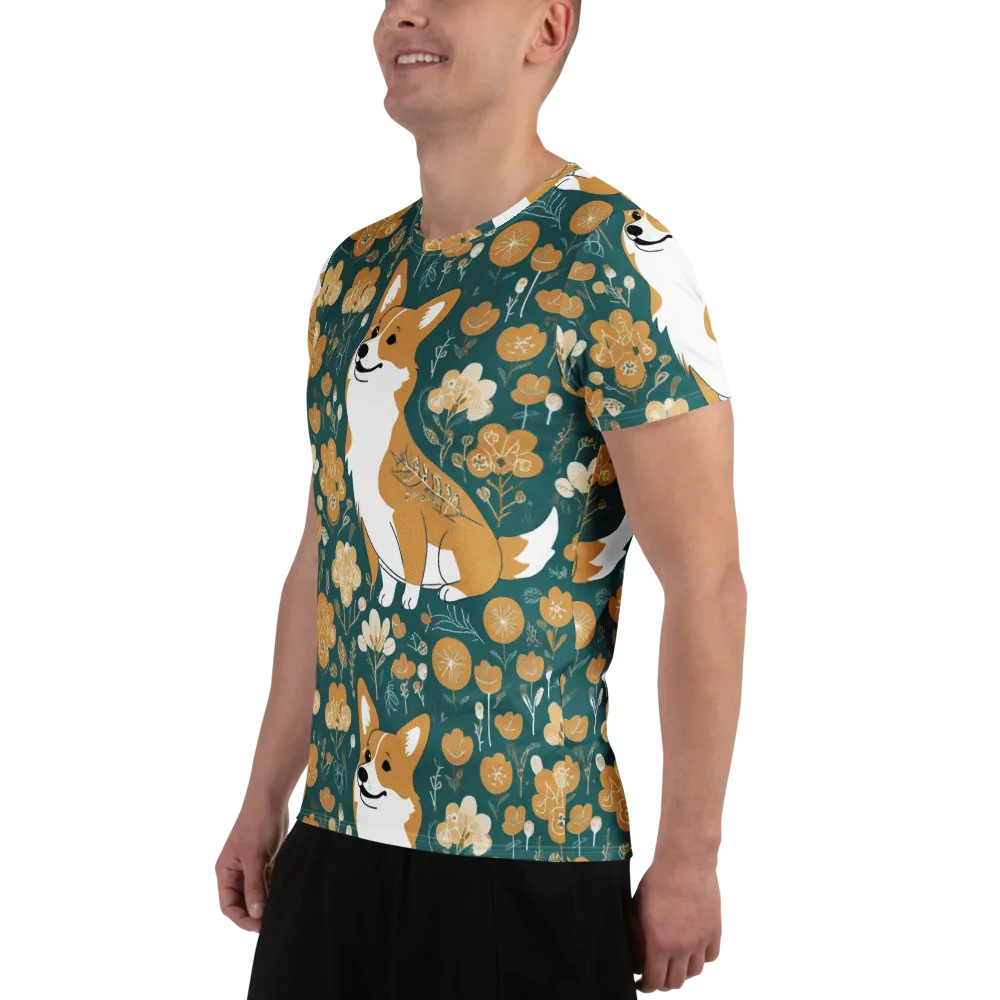 Marigold Corgi on Men's Athletic T-Shirt — Left