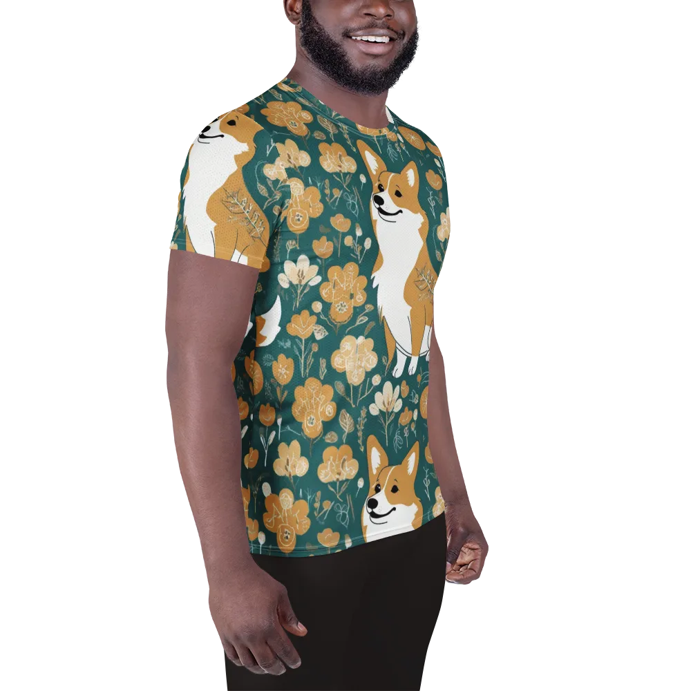 Marigold Corgi on Men's Athletic T-Shirt — Right