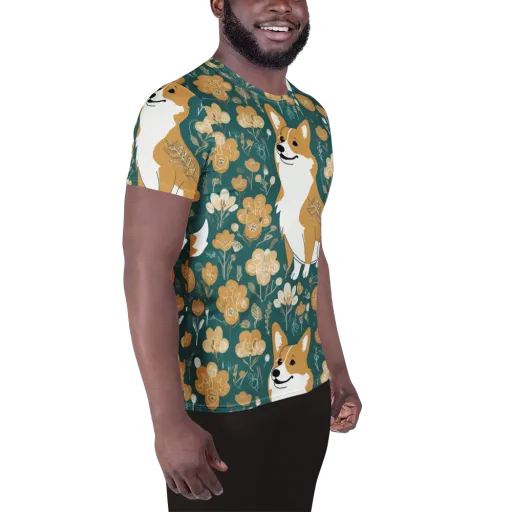 Marigold Corgi on a Men's Athletic T-Shirt