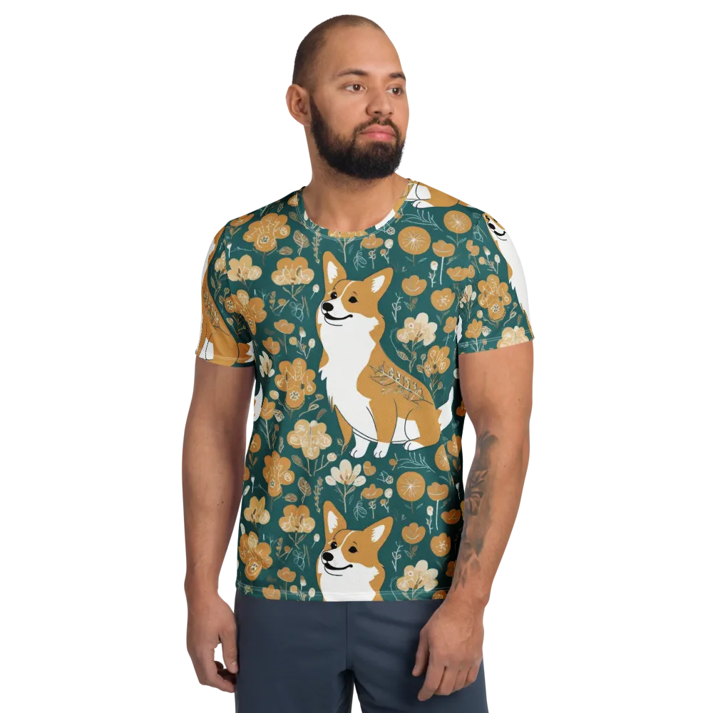 Marigold Corgi on Men's Athletic T-Shirt — Front