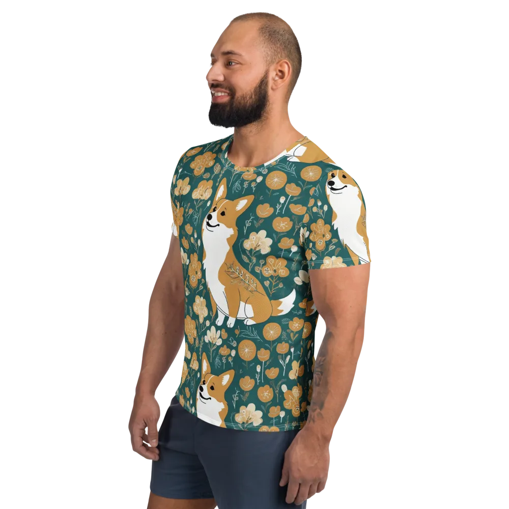 Marigold Corgi on Men's Athletic T-Shirt — Left