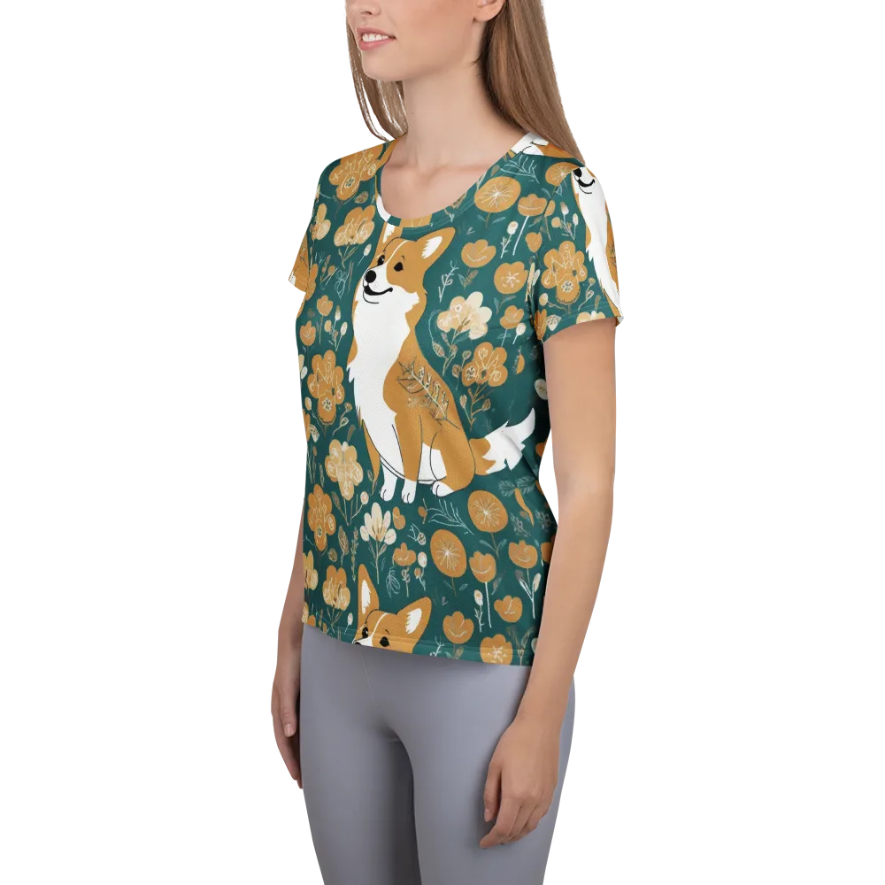 Marigold Corgi on Women's Athletic T-Shirt — Left