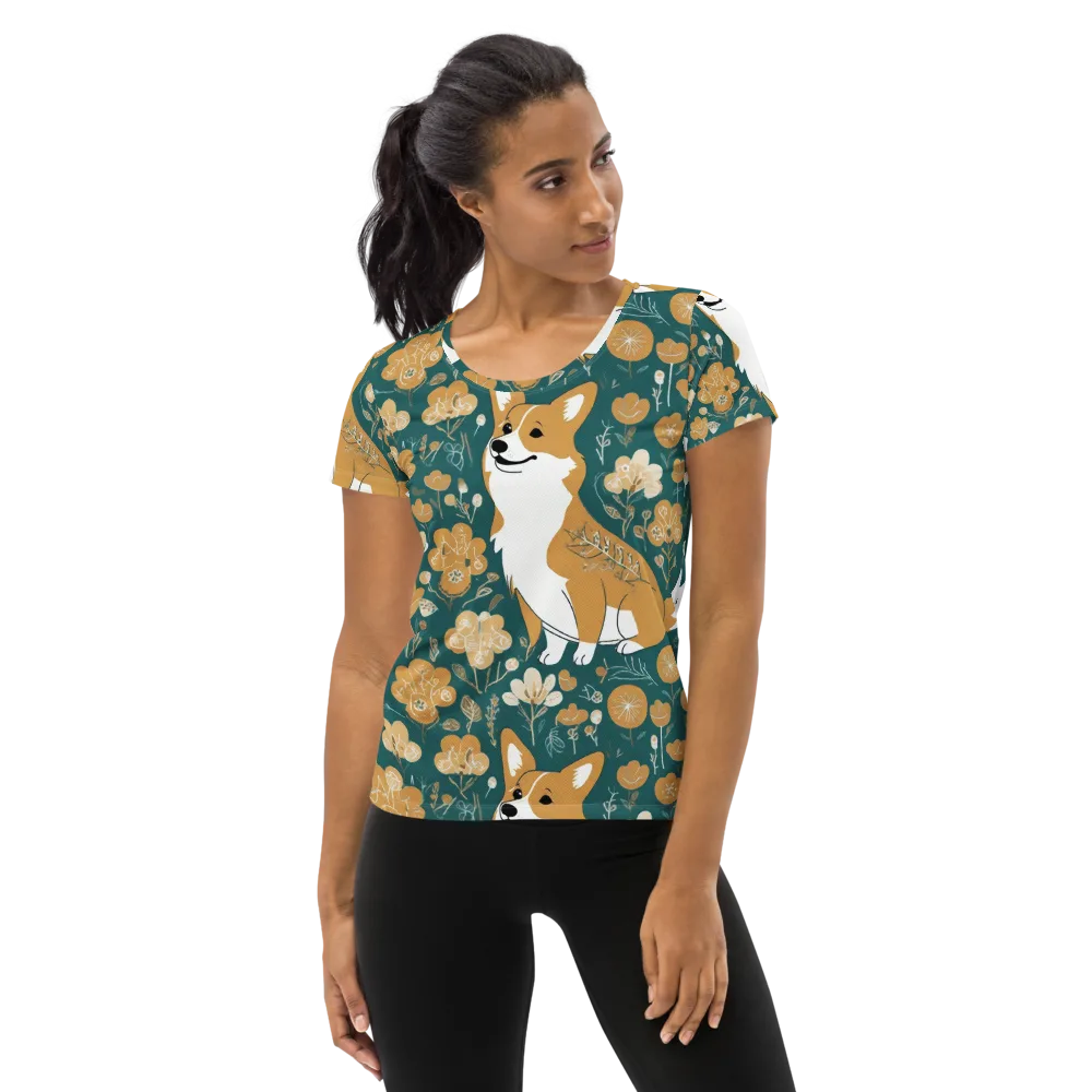 Marigold Corgi on Women's Athletic T-Shirt — Front