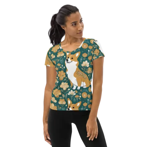 Marigold Corgi on a Women's Athletic T-Shirt