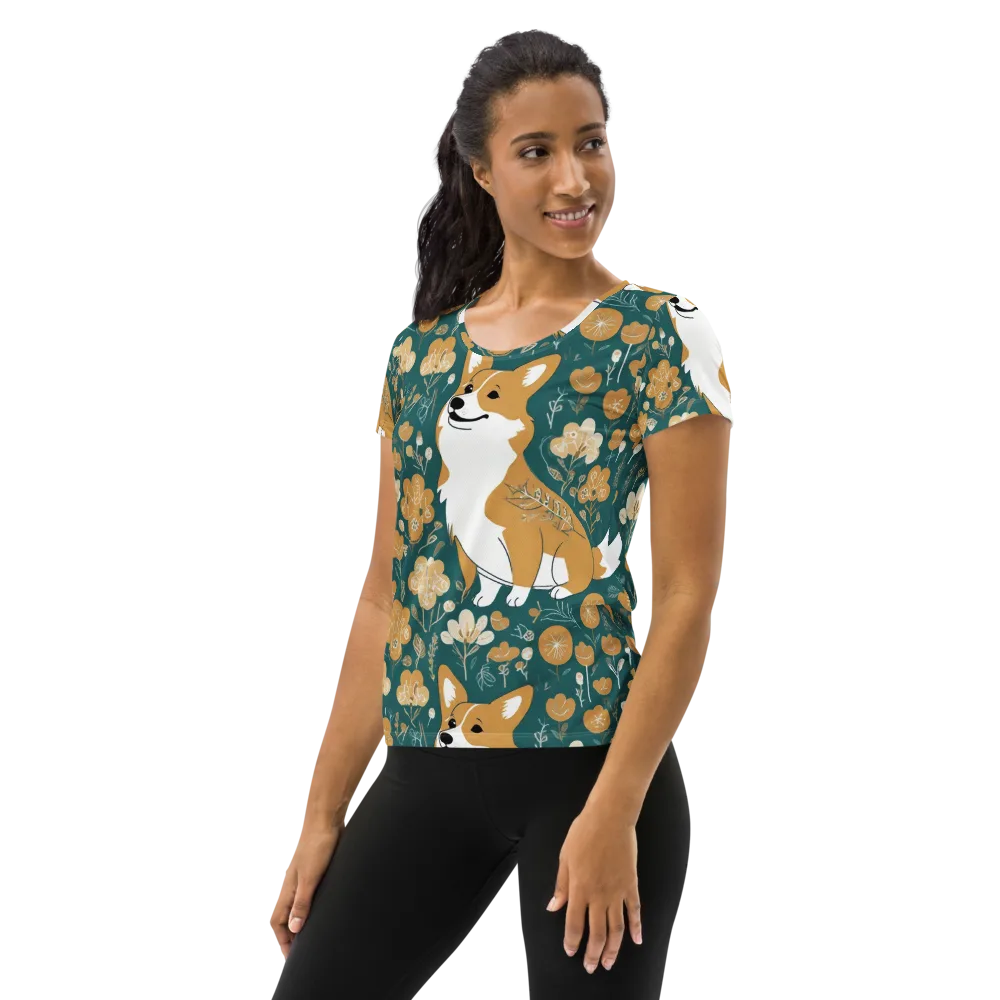 Marigold Corgi on Women's Athletic T-Shirt — Left