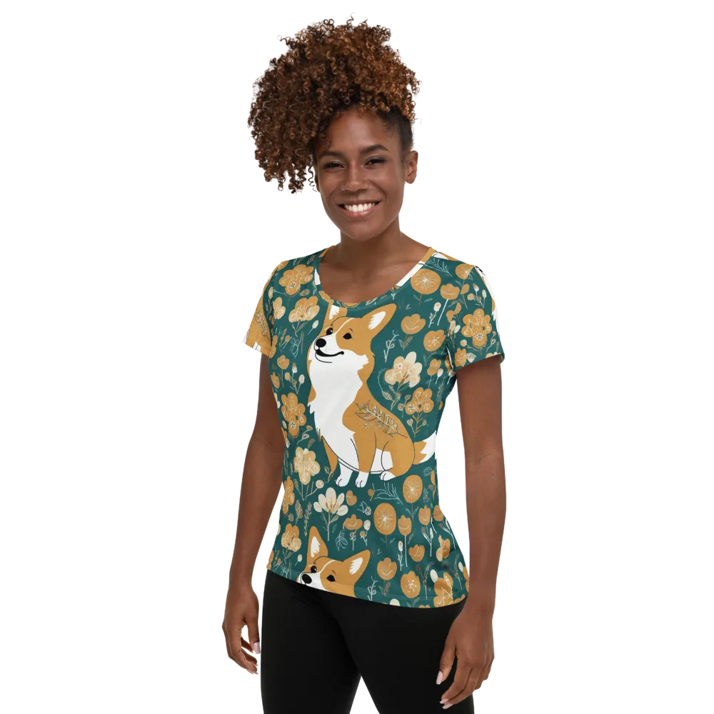 Marigold Corgi on Women's Athletic T-Shirt — Left