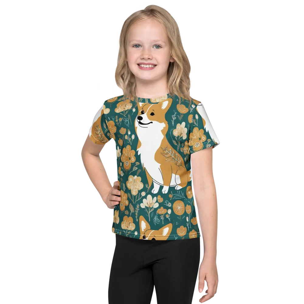 Marigold Corgi on Kids Crew Neck T-Shirt — Front