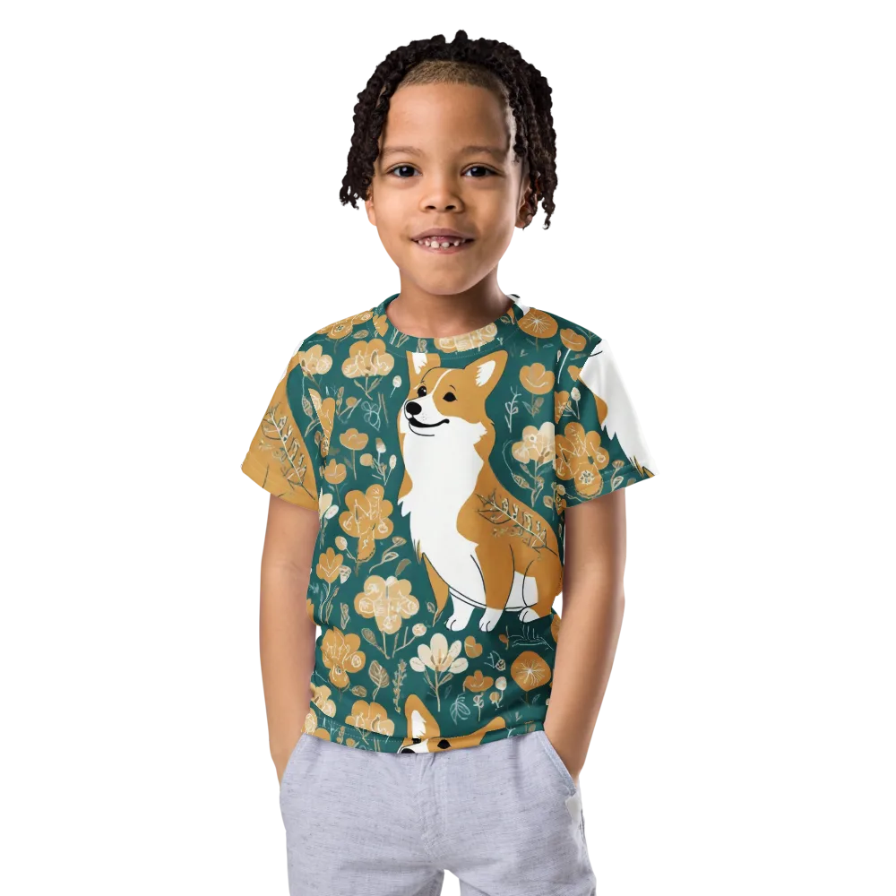 Marigold Corgi on Kids Crew Neck T-Shirt — Front