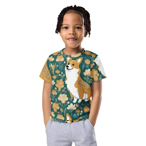 Marigold Corgi on a Kids Crew Neck T-Shirt