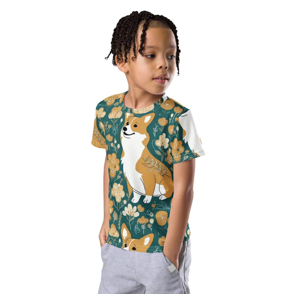Marigold Corgi on Kids Crew Neck T-Shirt — Left Front