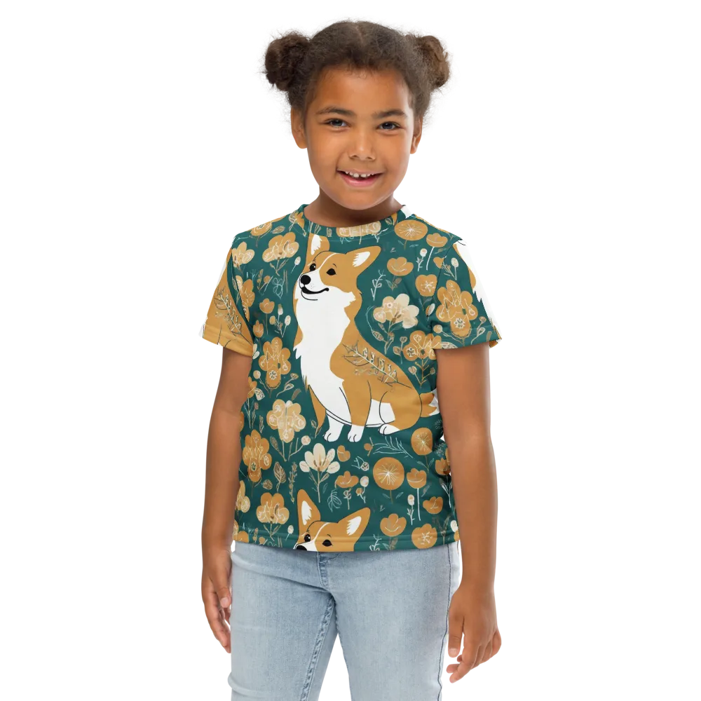 Marigold Corgi on Kids Crew Neck T-Shirt — Front