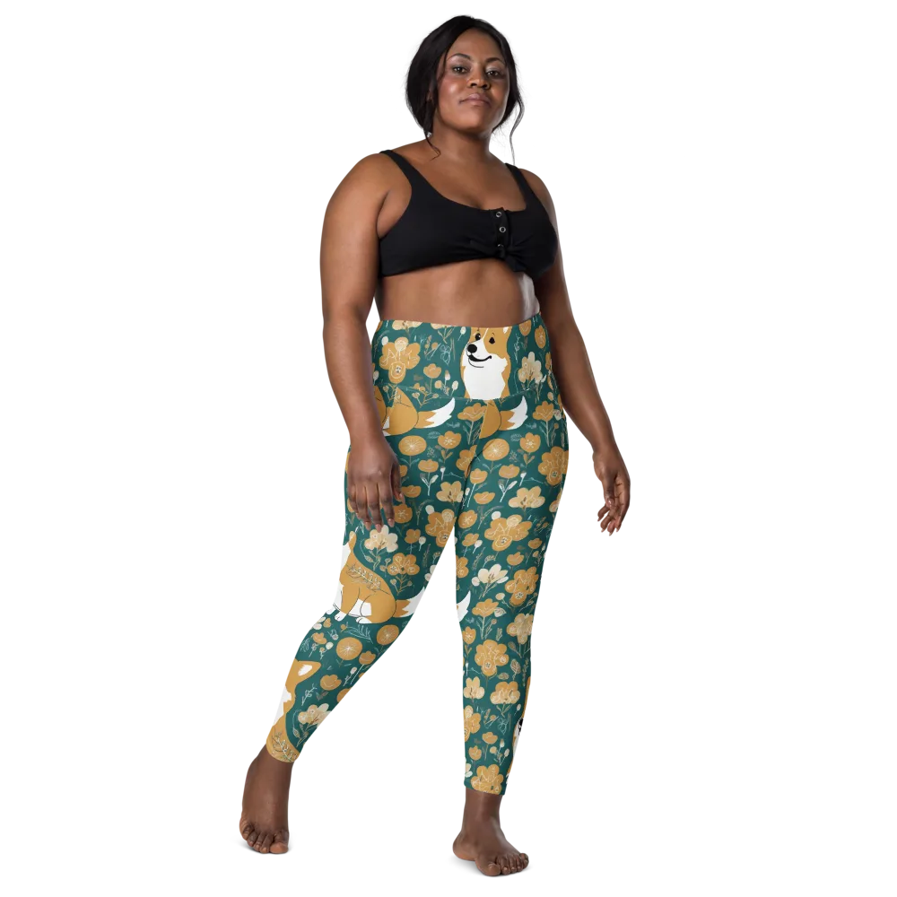 Marigold Corgi on Leggings with Pockets — Front