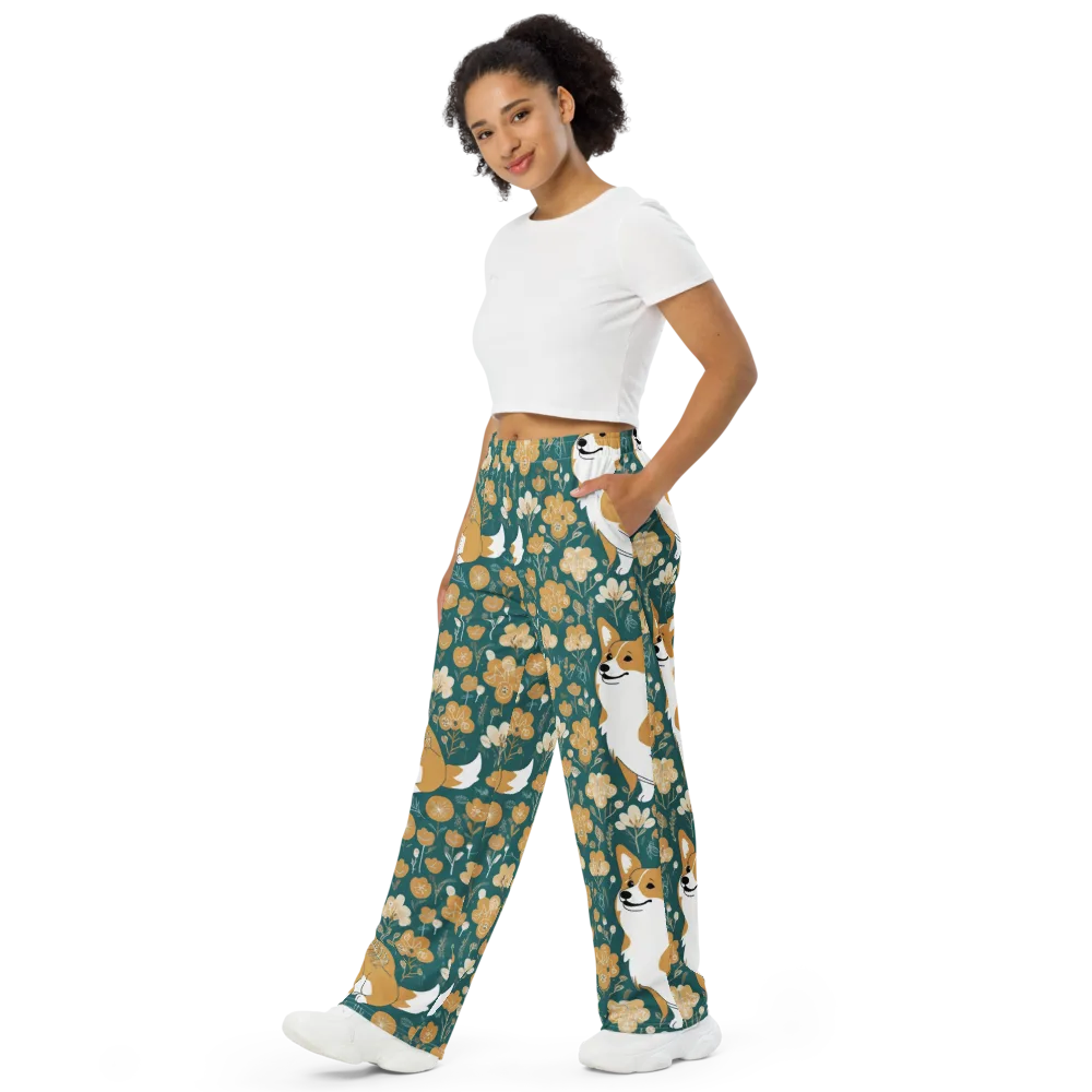 Marigold Corgi on Wide-Leg Pants — Left Front